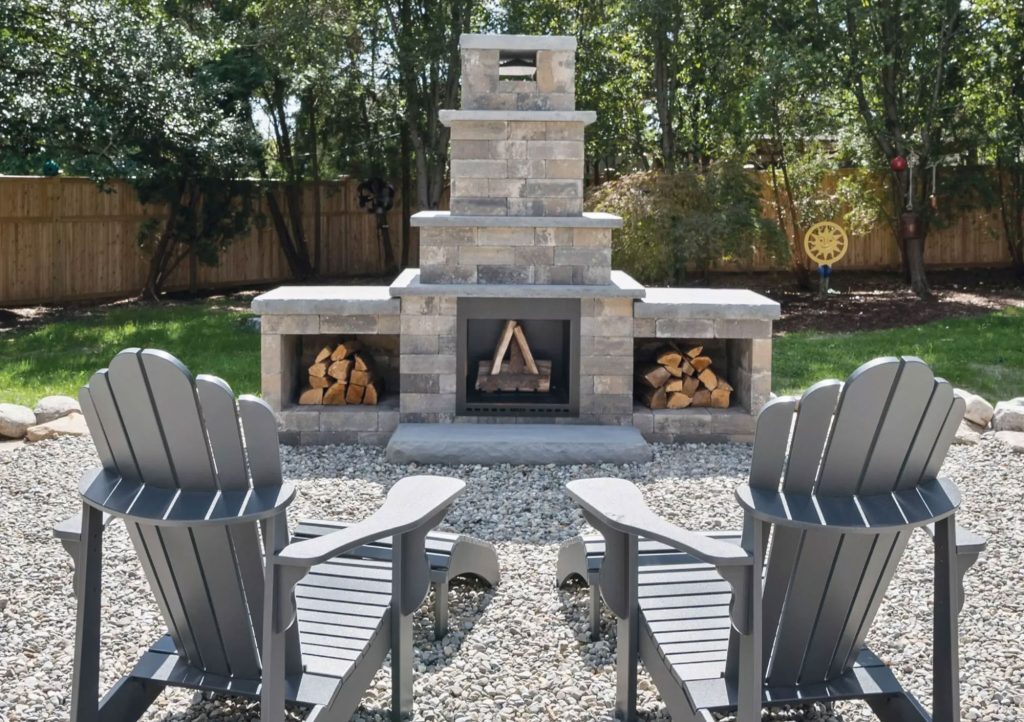 Outdoor wood-burning fireplace